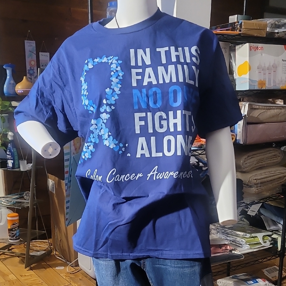 Blue Colon Cancer Awareness Unisex T-Shirt, NWOT Shelf Pull